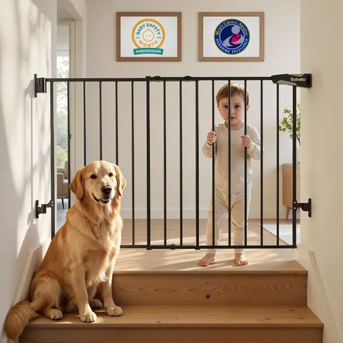 Vista 29 de Babelio Puerta de seguridad para bebés para escaleras, cocina y puertas, sin barra inferior, fácil instalación, operación con una sola mano, cierre