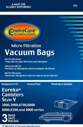 Vista 2 de EnviroCare Bolsas de repuesto para aspiradora de microfiltración diseñadas para adaptarse a recipientes Eureka estilo V, paquete de 3