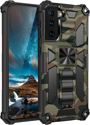 Vista 10 de Funda compatible con Samsung Galaxy S20 FE, resistente estilo militar, PC+TPU a prueba de golpes, camuflaje con soporte y soporte de metal