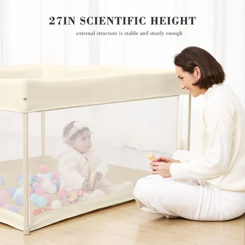 Vista 4 de Corralito plegable para bebés de 50 x 50 pulgadas, listo para usar fuera de la caja, para bebés y niños pequeños, patio de juegos portátil con malla