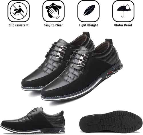 Vista 2 de Zapatos de vestir para hombre, estilo casual, de negocios, Oxford Derby, ortopédicos, de cuero, simples con cordones, zapatos planos para hombre