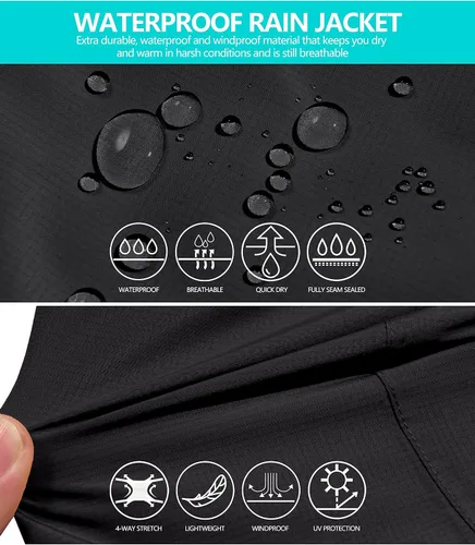 Vista 3 de Little Donkey Andy Chaqueta impermeable para hombre impermeable ligera con capucha para senderismo golf viajes pesca
