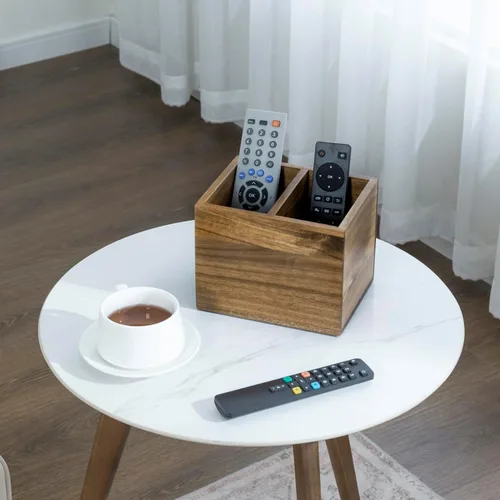 Vista 4 de MyGift - Soporte para control remoto de madera de acacia, 2 ranuras para Madera de acacia (7 pulgadas)