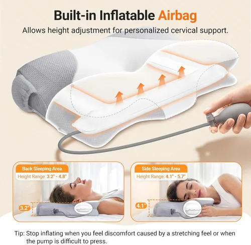Vista 4 de Almohada cervical inflable para dormir con soporte ajustable, almohada ergonómica de espuma viscoelástica para dormir, almohada de apoyo