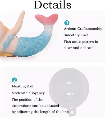 Vista 3 de Decoración flotante de pecera de sirena, decoraciones de acuario de dibujos animados para mascotas acuáticas para jugar adornos de acuario de resina