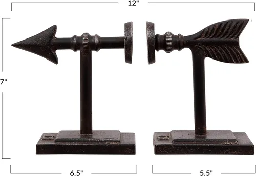 Vista 4 de Creative Co-Op Sujetalibros de hierro fundido en forma de flecha de bronce (juego de 2 piezas)
