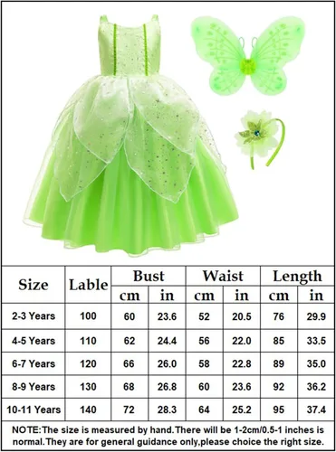Vista 4 de Carkno Disfraz de princesa verde para niñas con alas de hada, diadema de flores, accesorios de disfraz, juego de rol de Halloween