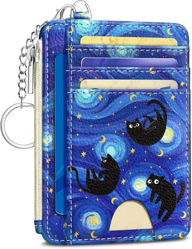 Vista 22 de Kelvoris Tarjetero pequeño para mujer, cartera delgada con bloqueo RFID, llavero con bolsillo para monedas con cremallera, bolsillo frontal