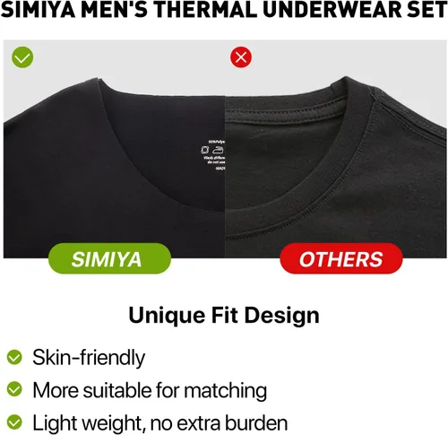 Vista 2 de SIMIYA Men's Thermal Underwear Set Long Sleeves Long Johns Set Base Layer Fleece Lined Tops & Bottoms
