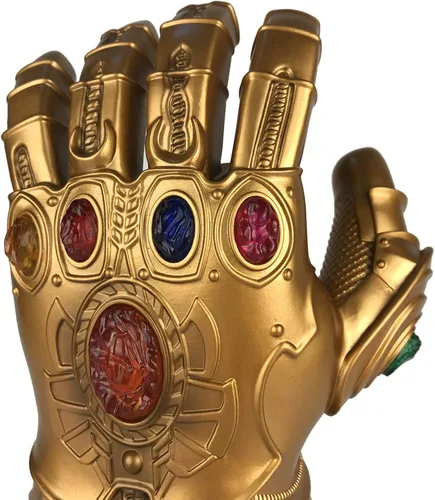 Vista 4 de Guante infinito de PVC iluminable para adultos guantes de guantelete de Iron Man Infinity Thanos dorados piedra infinita LED iluminada joya