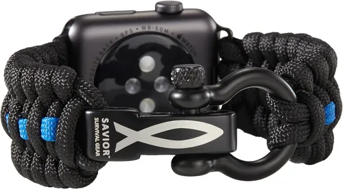 Vista 24 de Savior Survival Gear - Correa de repuesto para Apple Watch de 1.65”/42 mm, hecha de 550 cuerda de paracaídas con grillete ajustable de acero Negro