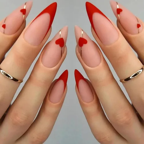 Vista 8 de Uñas postizas cuadradas cortas a presión para el día de San Valentín, uñas blancas francesas con pegamento, uñas postizas con diseño de corazón