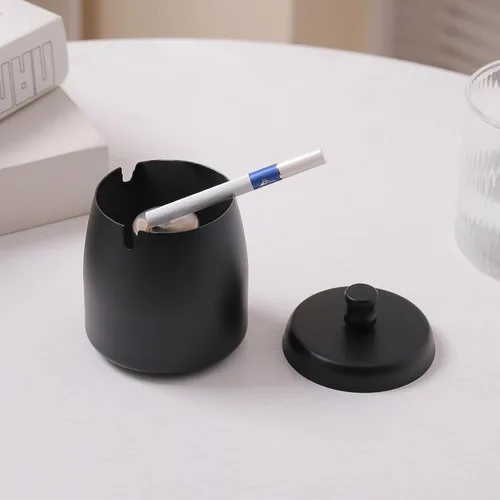 Vista 6 de Cenicero pequeño para exteriores con tapa para cigarrillos, cenicero de acero inoxidable sin humo, ceniceros a prueba de olores y viento para patio