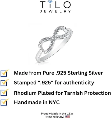 Vista 3 de TILO JEWELRY Anillo Forever Infinity de plata de ley 925 con circonita cúbica, Circonita, plata de ley, plata, circonita