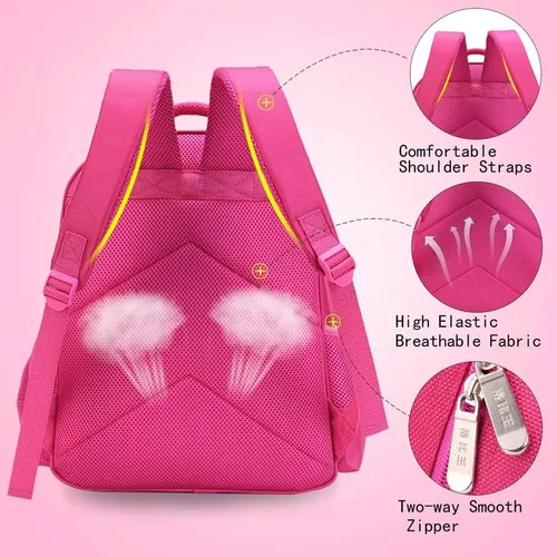 Vista 5 de BingTangHuLu Mochila escolar de dibujos animados rosa para niños, bolsa escolar de anime, bolsa de viaje de gran capacidad para niños, niñas