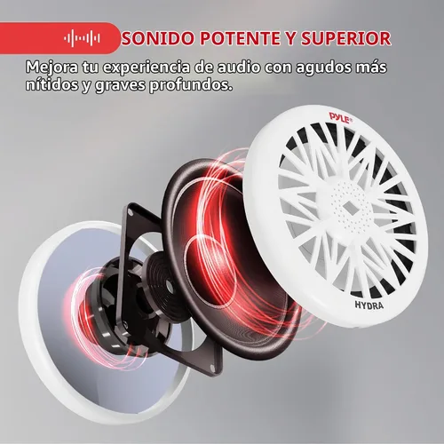 Vista 3 de Pyle Subwoofer de audio marino para exteriores de 10 pulgadas, altavoz de graves blanco impermeable de 500 vatios para sistema de sonido estéreo