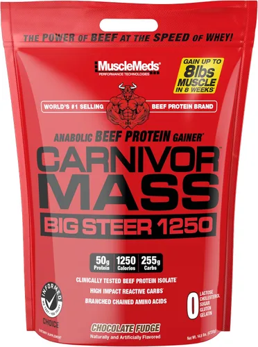 Vista 8 de MuscleMeds Carnivor Mass Chocolate Big Steer 1250, 15 libras (el embalaje puede variar)