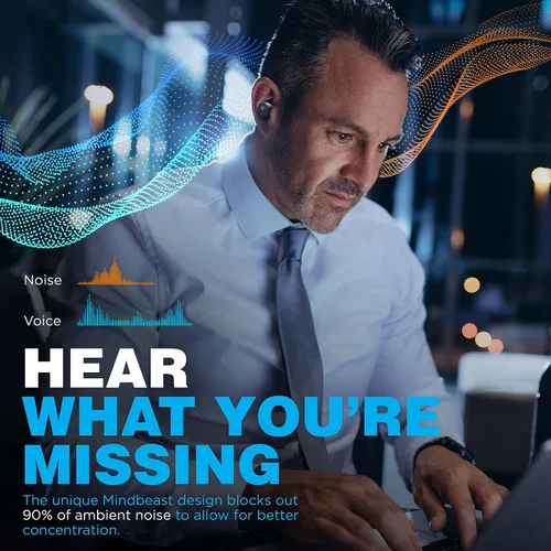 Vista 3 de MINDBEAST Auriculares inalámbricos Bluetooth con cancelación avanzada de ruido, graves profundos e impermeabilidad IPX5, batería de 36 horas