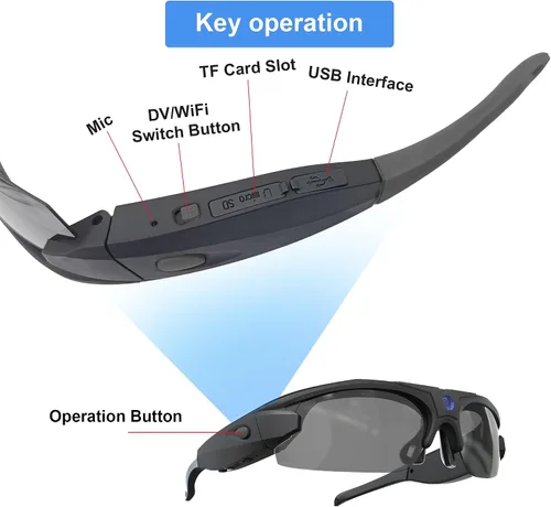 Vista 3 de Lentes de sol con cámara WiFi, lentes de video 4K HD 1080P con lente polarizada UV 400 para ciclismo, camping, conducción, viajes