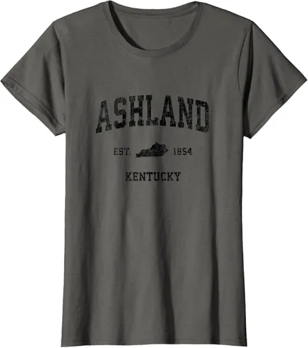 Vista 8 de Ashland Kentucky KY Vintage Sports Design Camiseta de impresión negra Asfalto