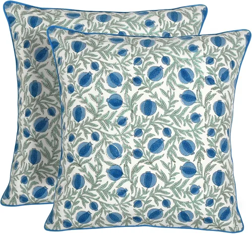 Vista 21 de Ridhi Juego de 2 fundas de almohada decorativas de 16 x 16 pulgadas con estampado de bloques de color azul aguamarina para sala de estar