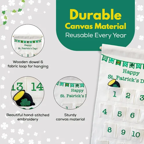 Vista 4 de Calendario de cuenta regresiva del día de San Patricio para colgar en la pared para familias y niños por Pockets of Learning