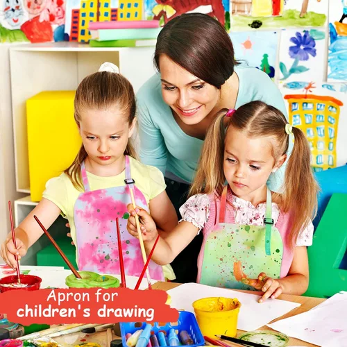 Vista 4 de SATINIOR Paquete de 3 delantales para niños, diseño de arco iris, teñido anudado, con bolsillos, ajustables, para cocina, jardinería, pintura