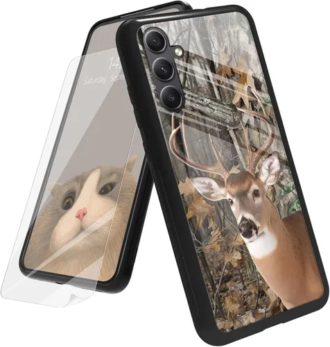 Vista 74 de Funda para Samsung Galaxy A12 5G con protector de pantalla, parte trasera de vidrio templado + TPU de silicona suave que absorbe los golpes