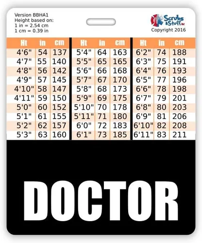 Vista 2 de Doctor Badge Buddy - Tablas de conversión horizontales con altura y peso (tamaño grande, negro)