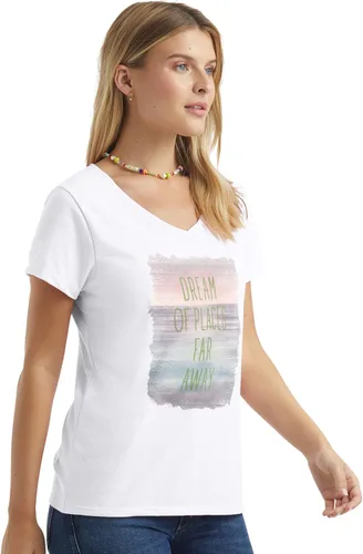 Vista 3 de Hanes - Camiseta estampada de manga corta con cuello en V para mujer