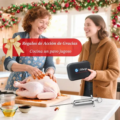 Vista 6 de Ofargo Jeringa Inyectora de Carne de Acero Inoxidable con 4 Agujas de Marinado y Estuche de Viaje para Parrilla Ahumadora de BBQ, regalos