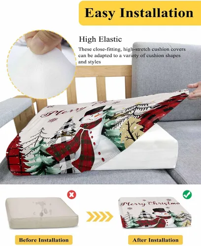 Vista 5 de Fundas de cojín elásticas para sofá de Navidad, diseño de muñeco de nieve, seccional/individual/en forma de L, protector de muebles con parte