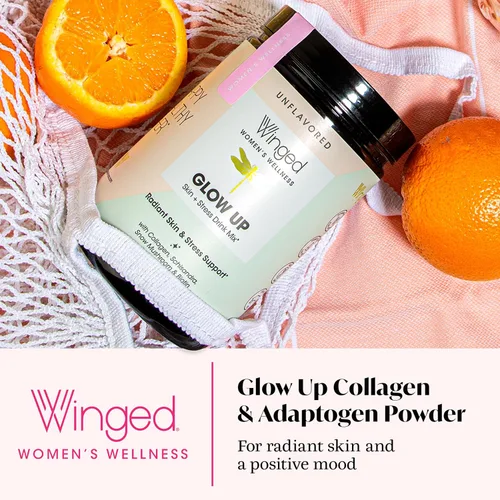 Vista 2 de Winged Wellness Glow Up, colágeno en polvo para mujeres, suplemento de belleza para cabello, piel y uñas, con péptidos de colágeno hidrolizados