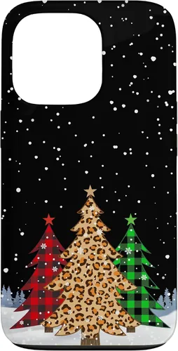 Vista 10 de iPhone 16 Árboles de Navidad con estampado de leopardo y cuadros