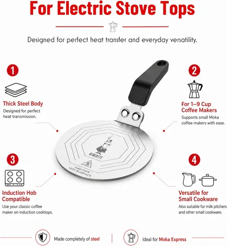 Vista 3 de Bialetti Placa de acero inoxidable, adaptador de inducción para cocinar con difusor de calor, acero, 6 pintas