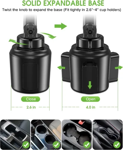 Vista 5 de Soporte para teléfono con taza mejorado 2025 para automóvil, soporte universal para taza sin sacudidas, soporte de teléfono con base expandible
