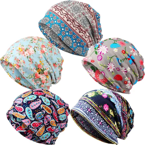 Vista 14 de SATINIOR 5 Piezas Gorro Holgado para Mujer Gorro de Quimioterapia Elástico Envolturas para Cabeza de Cáncer Pañuelo para Cabeza para Dormir