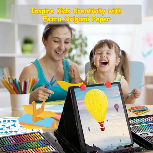 Vista 4 de Suministros de arte, paquete de 272 juegos de arte para niñas, niños, adolescentes, artistas, caja de arte de regalo de lujo con caballete triple