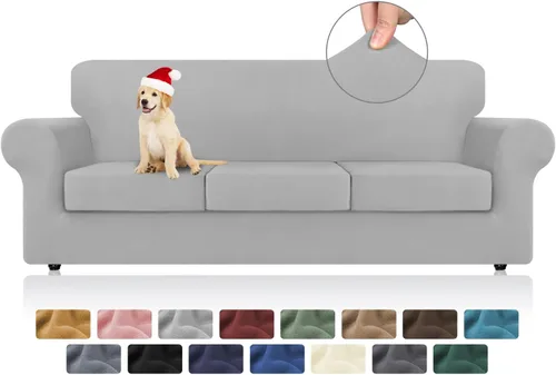 Vista 9 de KEKUOU 4 piezas de fundas elásticas para sofá de 3 cojines, fundas para sofá para mascotas, fundas para sofá lavables, suaves y elásticas, protector