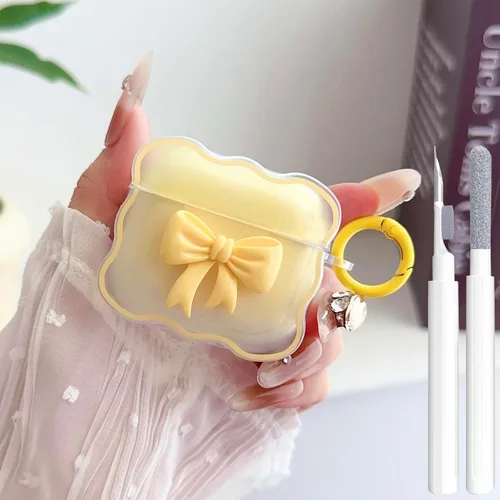 Vista 21 de Linda funda transparente para AirPods de 3ª generación, color verde, diseño de lazo femenino, TPU suave, a prueba de golpes, Kawaii Airpods
