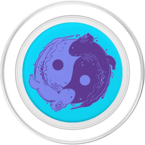 Vista 2 de Lindo ajolote morado y ajolote azul Yin Yang Aqua PopSockets MagSafe PopGrip para iPhone