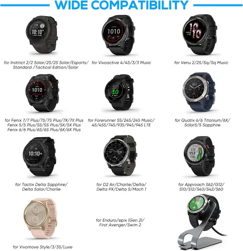 Vista 3 de Garmin - Estación de carga magnética con cable USB de 5 pies para Instinct, Vivoactive 3/4, Fenix 5/6, Venu, Forerunner 745/945/935/245, Approach S60