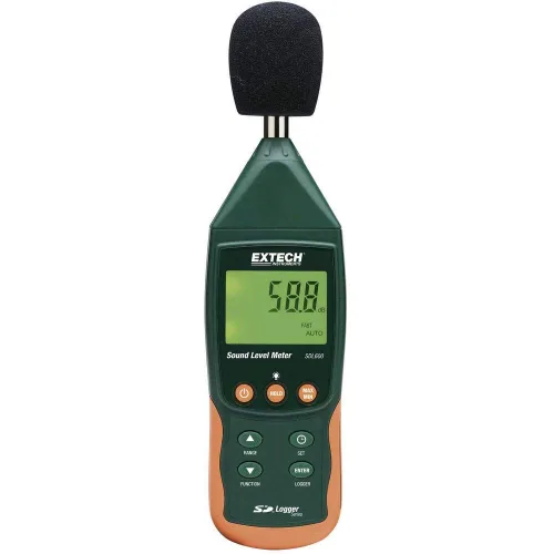 Vista 5 de Extech 407732-KIT Kit de medidor de nivel de sonido de rango bajo/alto Tipo 2 ANSI/IEC 651, doble rango, incluye calibrador de 94dB, retención
