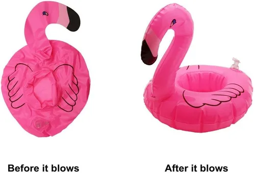Vista 7 de Soporte inflable flotante para bebidas de flamenco, paquete de 12 posavasos flotantes para piscina, portavasos para latas de bebidas, tazas