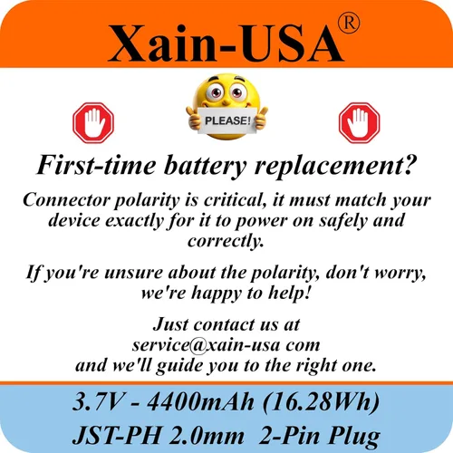 Vista 5 de Paquete de 1 batería de iones de litio de 3.7V 4400mAh con conector JST‑PH de 2 pines para electrónica, luces LED, juguetes, GPS y nodos solares