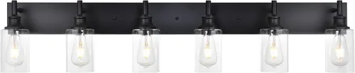 Vista 9 de Lámpara de tocador de baño negra de 6 luces con pantallas de vidrio Negro - Pantalla de vidrio transparente