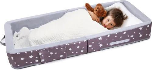 Vista 9 de Cama plegable para niños pequeños con lados, cama plegable para niños de 18 meses a 5 años (rectangular, corona)