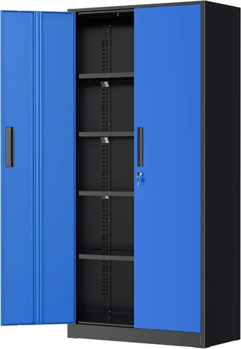Vista 10 de Greenvelly Armarios de almacenamiento de metal de 72 pulgadas, gabinete de almacenamiento de acero negro para garaje con puertas y estantes