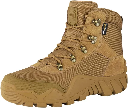 Vista 13 de FREE SOLDIER Botas de senderismo impermeables para hombre, botas de trabajo tácticas, botas militares ligeras al aire libre negro (Mid Black)