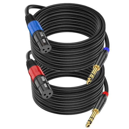 Vista 12 de Pack de 2 Cables XLR Hembra a 1/4 Pulgada 6,35 mm TRS Mono Jack para Micrófono Dinámico, 1,6 Pies, Negro, Cable de Micrófono XLR Hembra Equilibrado